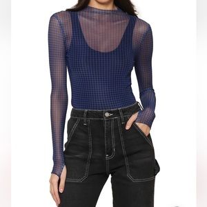 Gingham Blue sheer mock neck top
